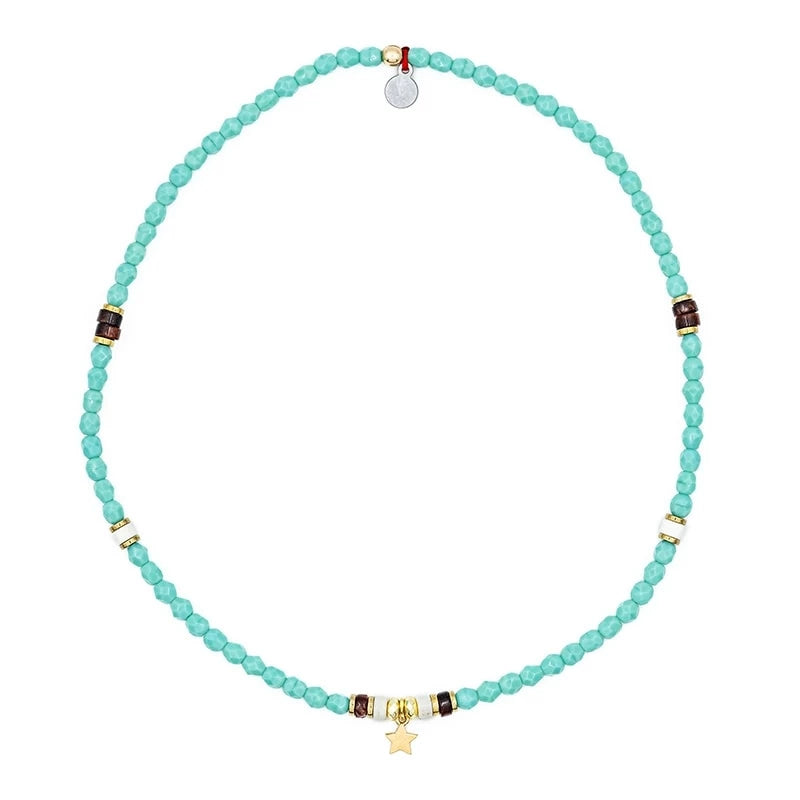 Bracelet/Collier ras du cou Têtes Blondes Star Gold Turquoise Howlite