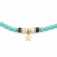 Bracelet/Collier ras du cou Têtes Blondes Star Gold Turquoise Howlite