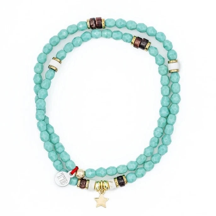 Bracelet/Collier ras du cou Têtes Blondes Star Gold Turquoise Howlite