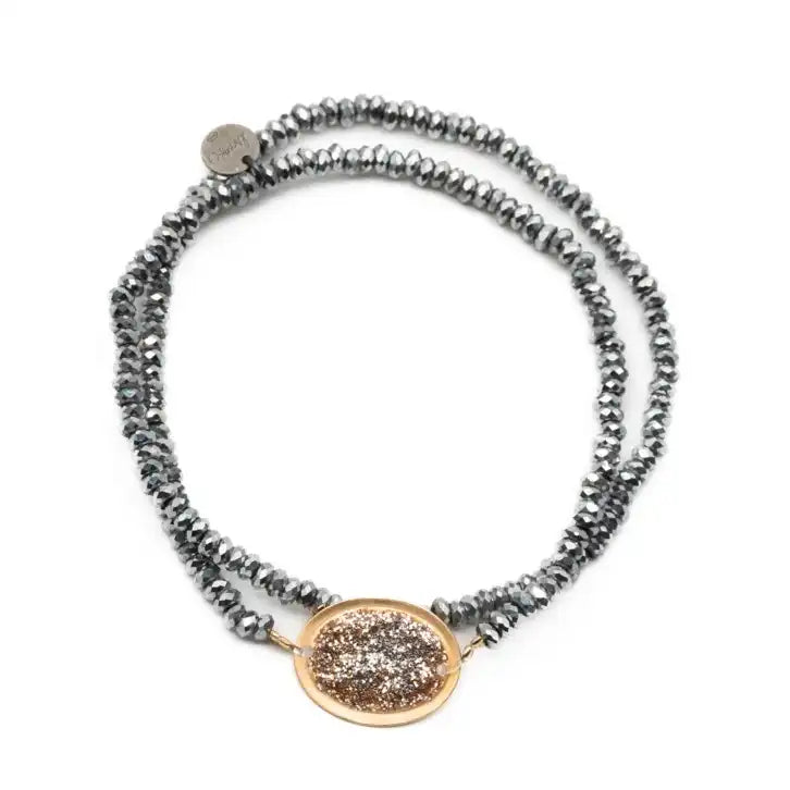 Bracelet Lsonge Double Eclat Stone Médaille Argent