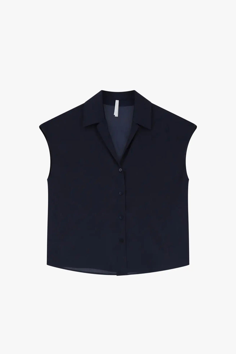 Chemise Imperial sans manches satinée Navy