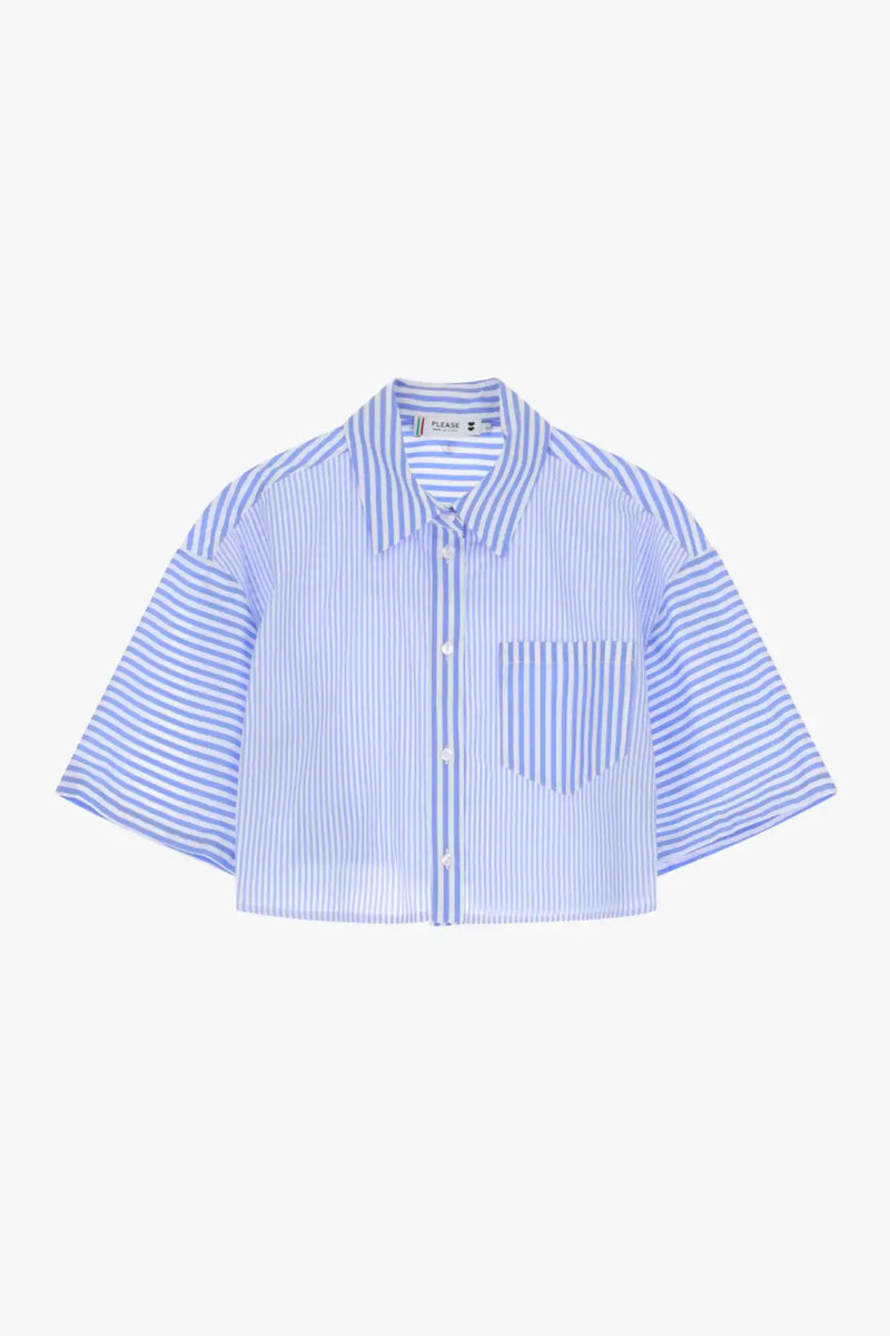 Chemise courte Please à rayures Bianco/Azzurro