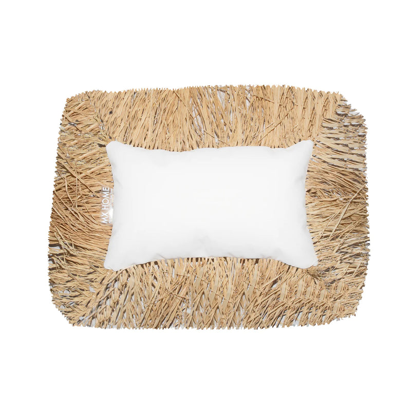 Coussin long MX HOME avec franges en raphia Beige