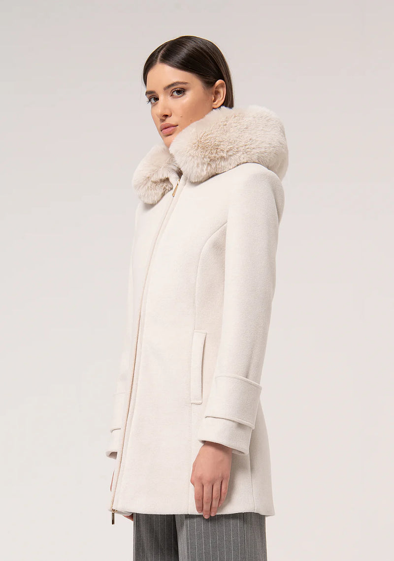 Manteau Fracomina capuche fausse fourrure Cream