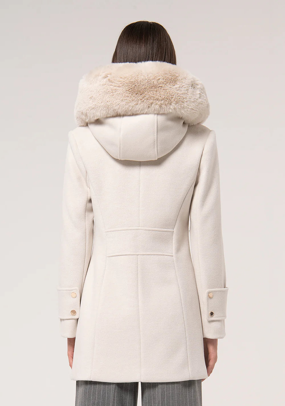 Manteau Fracomina capuche fausse fourrure Cream