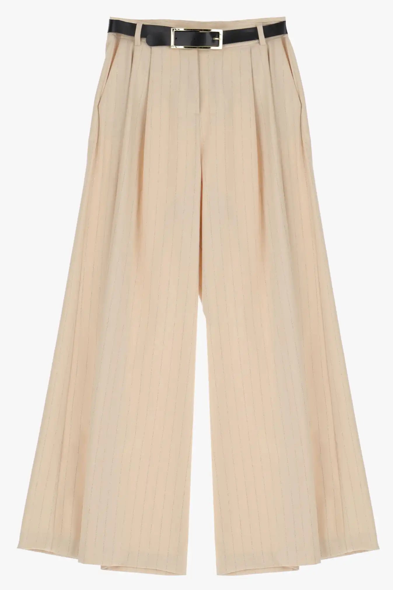 Pantalon Palazzo Imperial Ceinture Rayures Beige