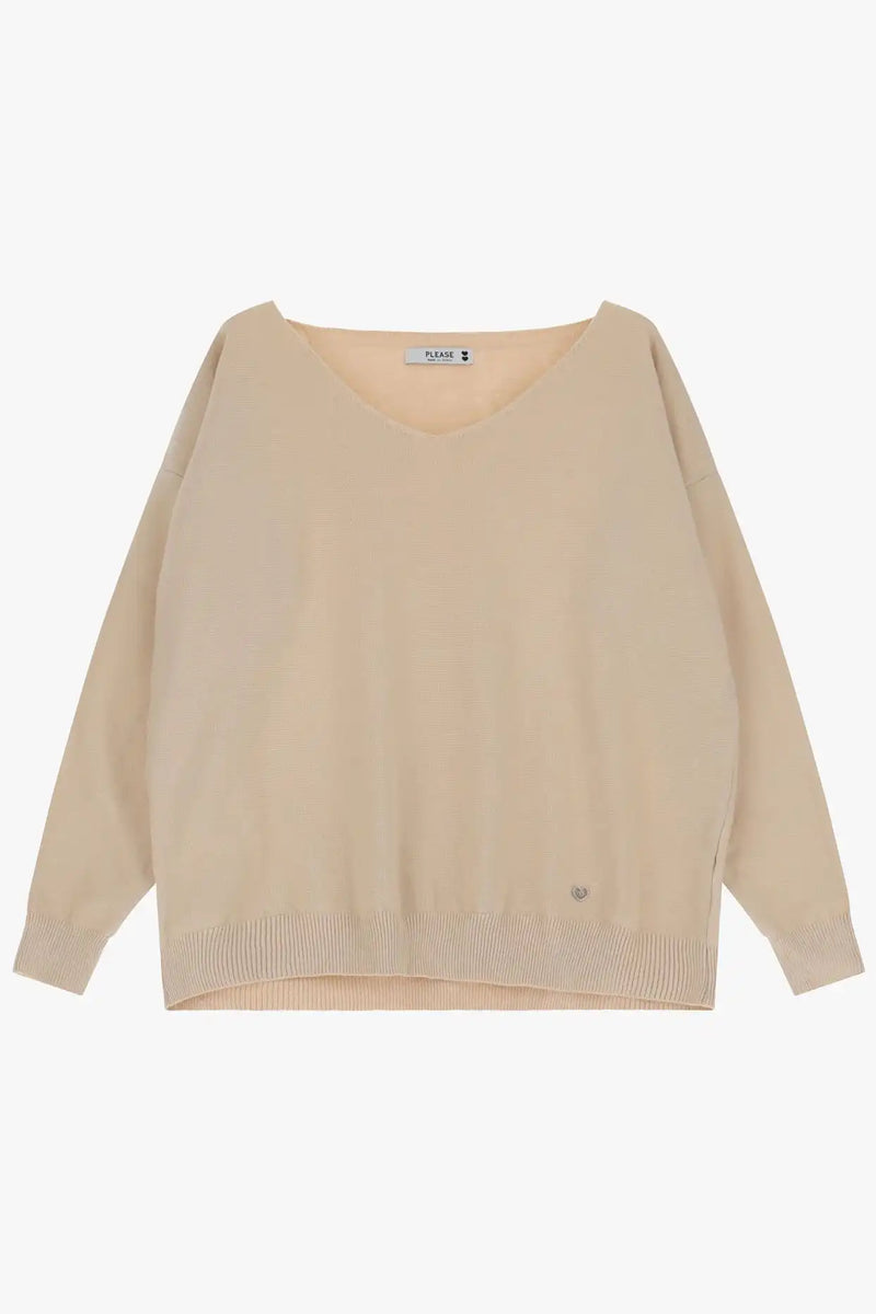 Pull Please à col V Beige