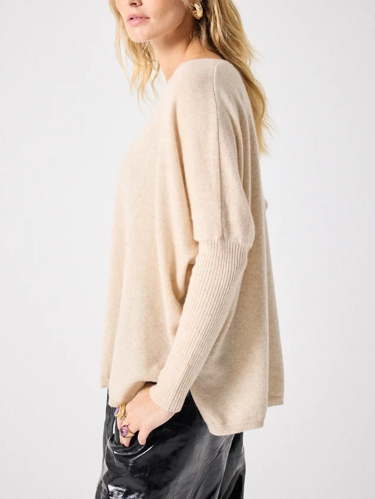 Pull poncho Notshy Faustine Beige Chiné