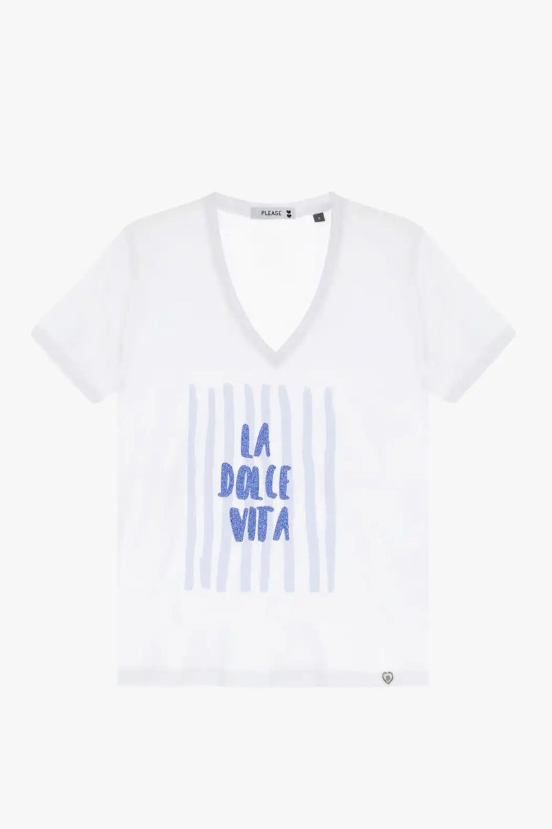 T-shirt Please imprimé "la dolce vita" Bianco