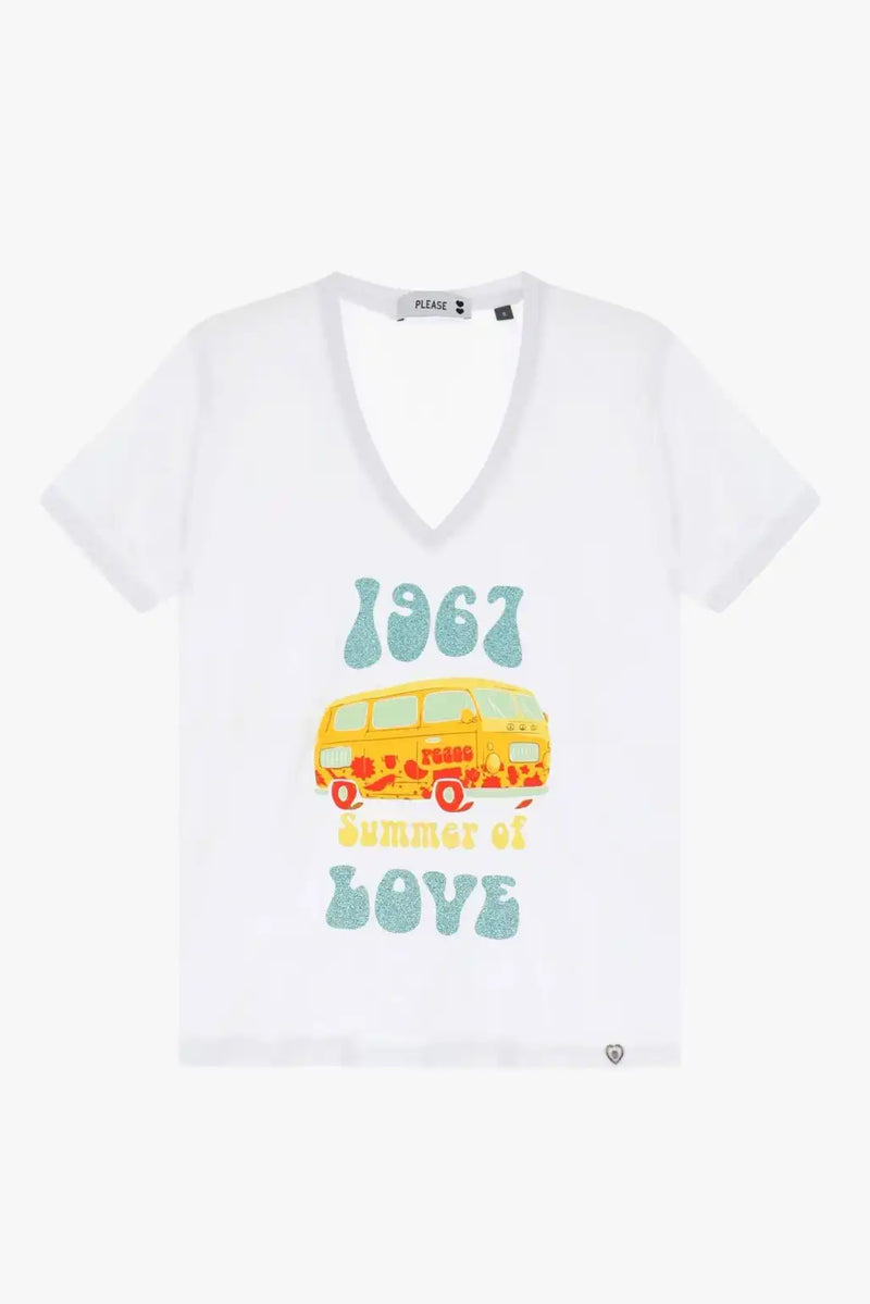 T-shirt Please imprimé "1967 summer of love" Bianco