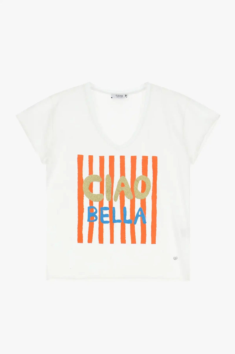 T-shirt Please imprimé "ciao bella" Bianco