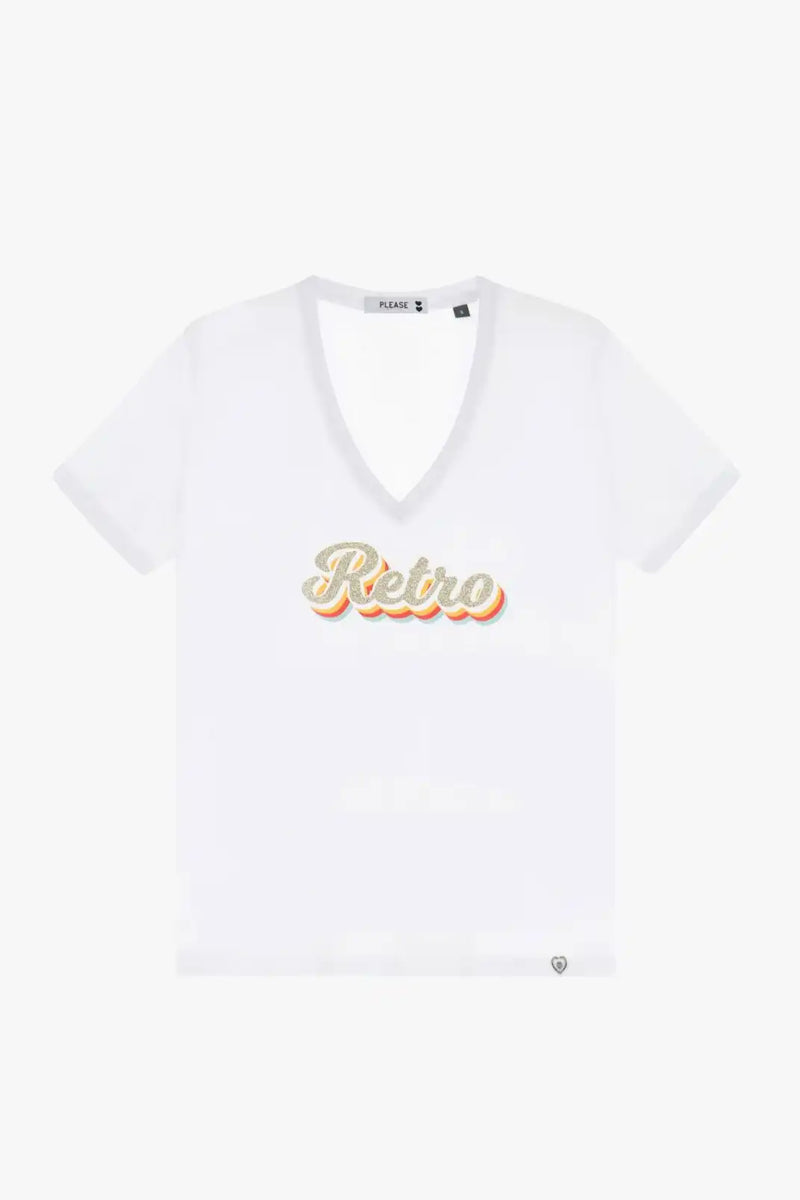 T-shirt Please imprimé "retro" Bianco