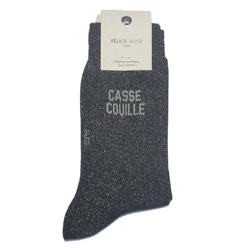 Chaussettes Félicie Aussi Casse Couille Noir Paillettes