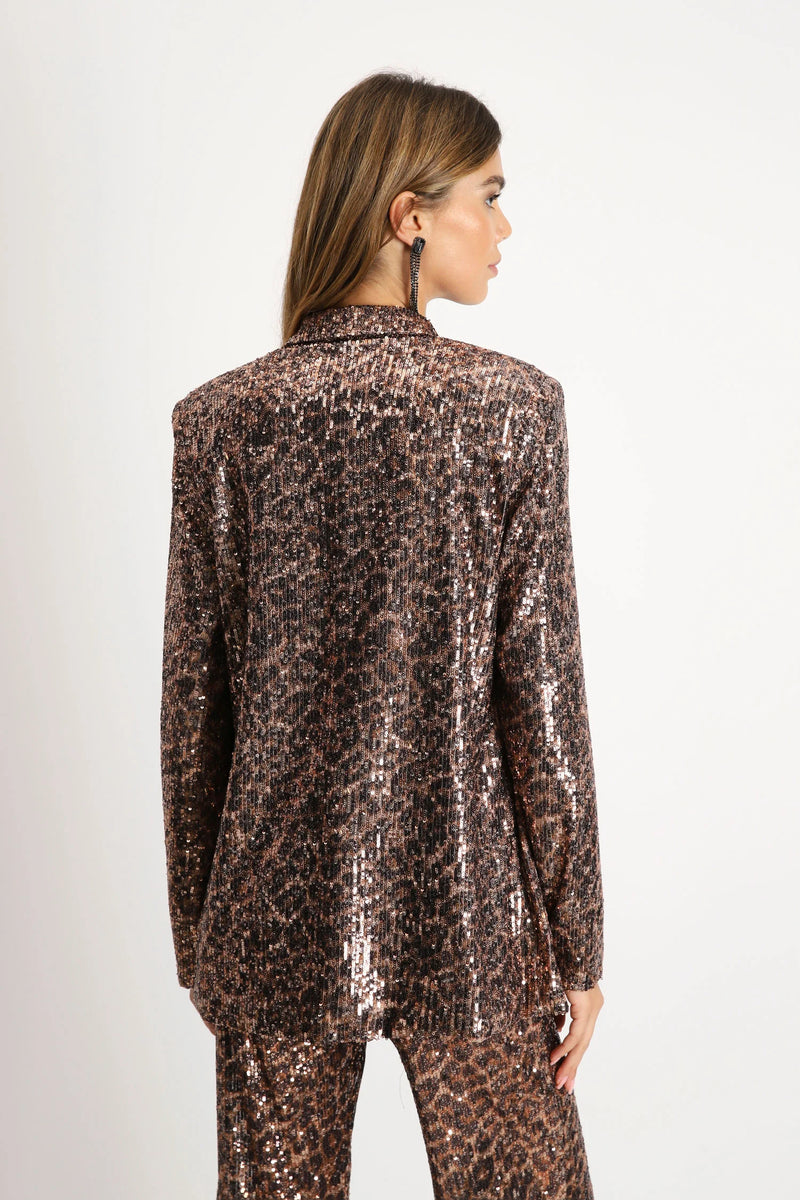 Chaqueta de lentejuelas de leopardo Imperial Beige/Nero